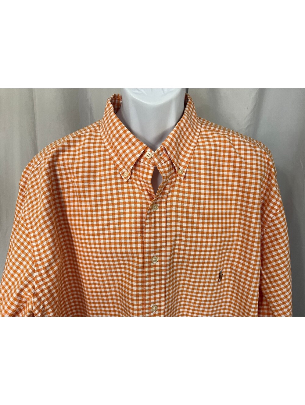 Ralph Lauren Men's Orange White Checkered Oxford Long Sleeve Shirt 2XLT Tall 2XL